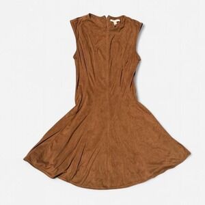 Brown Faux Suede Fit & Flare Mini Dress